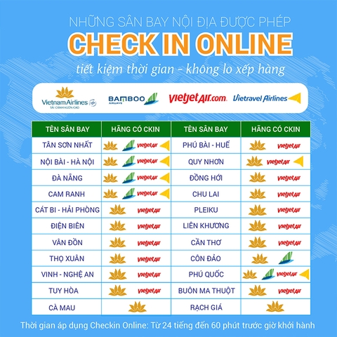 Những sân bay được phép checkin online tại Việt Nam