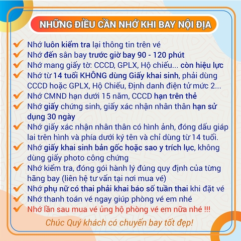 Những điều cần nhớ khi bay nội địa