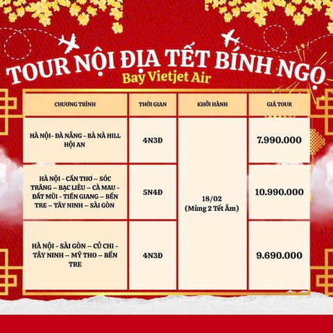 Tour Nội Địa Tết Bính Ngọ 2026 – Bay Vietjet, Giá Tốt, Khởi Hành Mùng 2 Tết