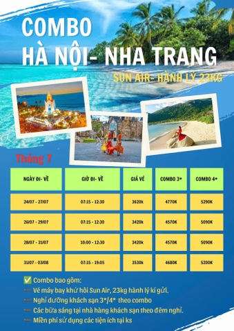 Combo Hà Nội - Nha Trang 4 Ngày 3 Đêm Sun Air | Vé Máy Bay + Khách Sạn Từ 2.860K