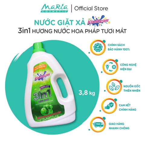 Nước giặt xả KinKlean hương nước hoa Pháp Tươi Mát 3,8kgx6 can