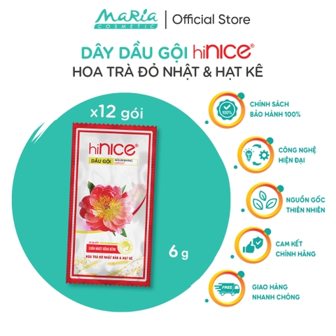 Dây Dầu Gội hiNICE Hoa Trà Đỏ & Hạt Kê suôn mượt bồng bềnh (6g) - Dây 12 Túi