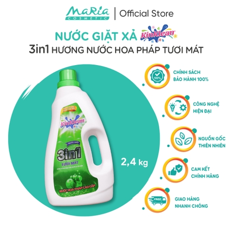 Nước giặt xả KinKlean hương nước hoa Pháp Tươi Mát 2,4kgx6 can