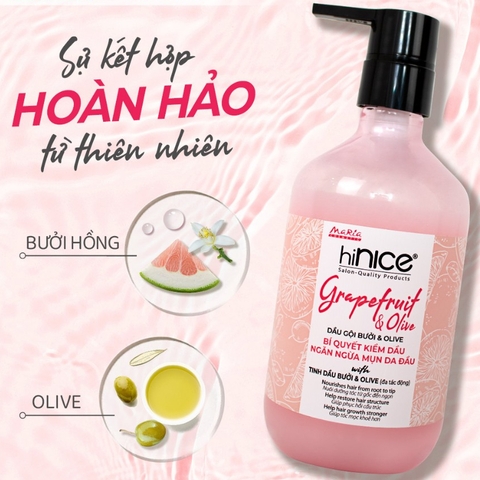 Dầu gội Bưởi Hồng hiNICE Ngừa Mụn Da Đầu Kiềm Dầu Hỗ Trợ Tóc Nhanh Dài 435g[Mới nhất][Tặng kem xả]