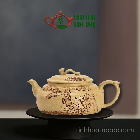 Ấm Tử Sa Thanh Tùng Như Ý Khắc Phong Cảnh Bổn Sơn Lục Nê 210ml - ATS069