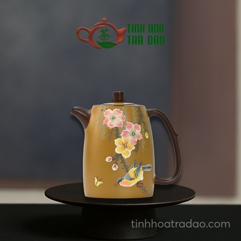 Ấm Tử Sa Cao Tỉnh Lan Vẽ Chim Hoa Văn Cách Tử Nê 200ml - ATS063