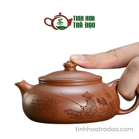 Ấm Tử Sa Trì Điếu Hàn Giang Vẽ Ẩn Sĩ Câu Cá Thiên Tinh Nê 220ml - ATS064