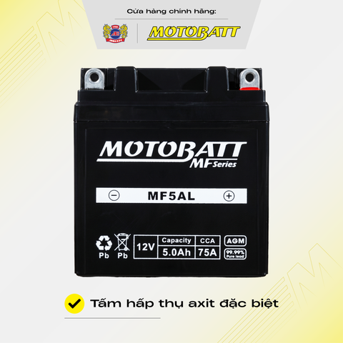 Bình Ắc Quy Xe Máy Khô Cọc Chì Motobatt Standard MF5AL 12V 5Ah Màu Đen