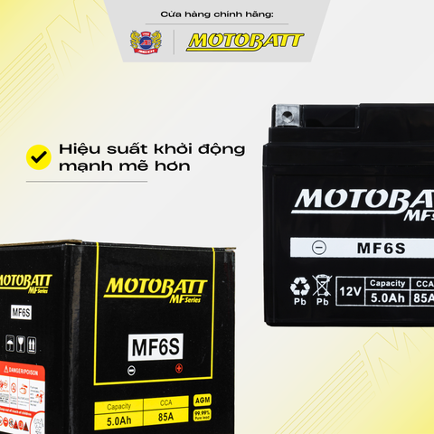 Bình Ắc Quy Xe Máy Khô Cọc Chì Motobatt Standard MF6S 12V 5Ah Màu Đen
