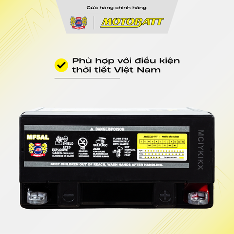 Bình Ắc Quy Xe Máy Khô Cọc Chì Motobatt Standard MF5AL 12V 5Ah Màu Đen