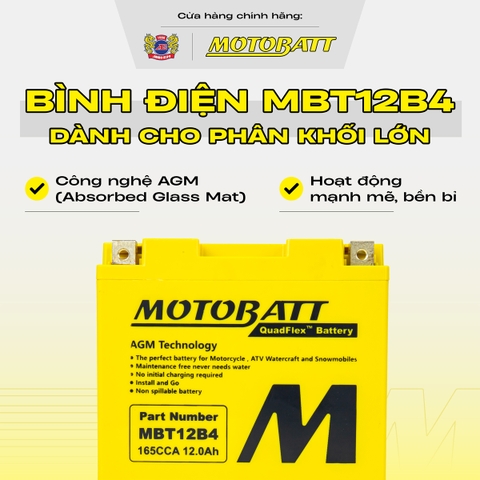 Bình điện phân khối lớn Motobatt Quadflex 150A mạnh mẽ hỗ trợ nhiều dòng xe bảo hành 12 tháng chính hãng