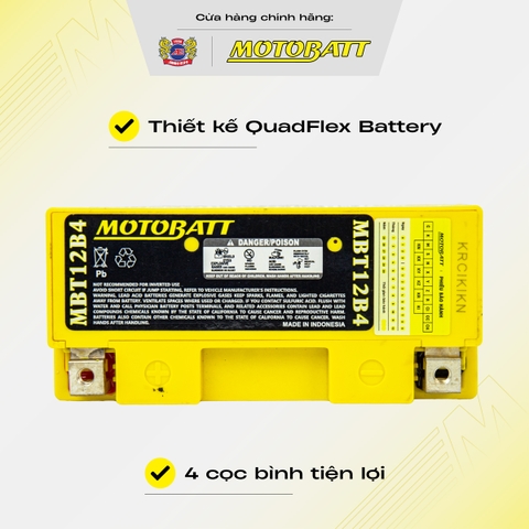 Bình điện phân khối lớn Motobatt Quadflex 150A mạnh mẽ hỗ trợ nhiều dòng xe bảo hành 12 tháng chính hãng