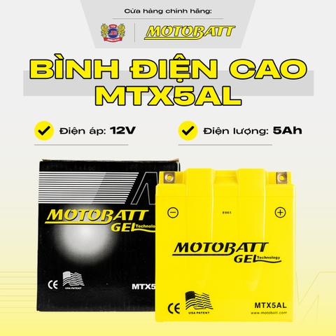 Bình điện Gel Motobatt bình cao siêu bền chống rò bảo hành 18 tháng bình điện vàng chính hãng