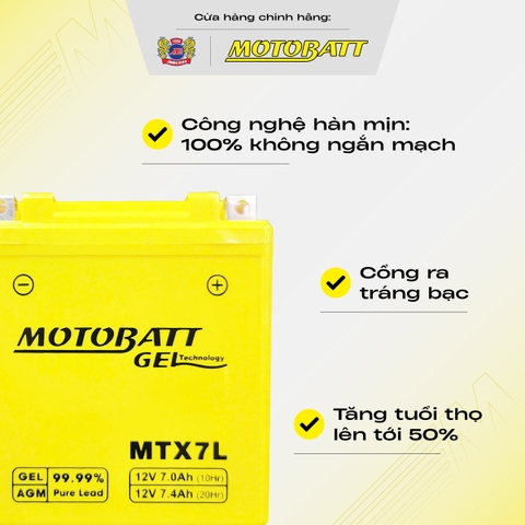 Bình 7L Gel Motobatt cho SH siêu bền dòng CCA cực cao bảo hành 18 tháng bình điện vàng chính hãng