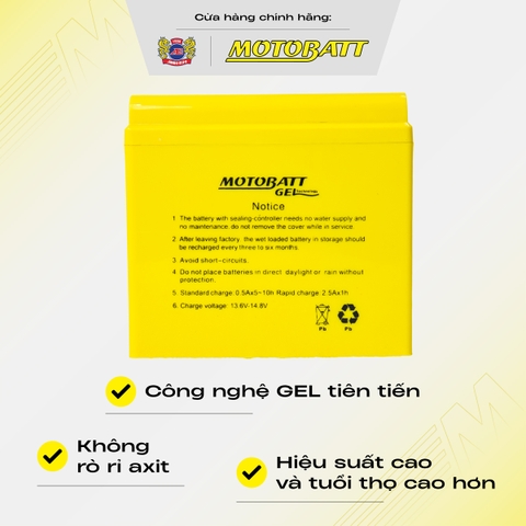 Bình điện Gel Motobatt bình lỡ độ bền cao chống rò bảo hành 18 tháng bình điện vàng chính hãng