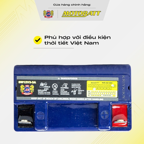 Bình điện 2 thì Motobatt bình khô mạnh mẽ chịu va đập bảo hành 12 tháng chính hãng