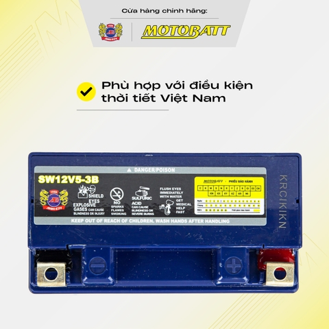Bình điện Khô Motobatt mạnh mẽ dòng cao bình cao bảo hành 12 tháng chính hãng