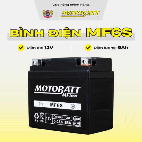 Bình Ắc Quy Xe Máy Khô Cọc Chì Motobatt Standard MF6S 12V 5Ah Màu Đen