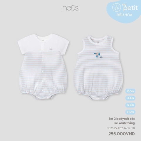NOUS - Set 2 body cộc kẻ xanh trắng - SS25.T4A