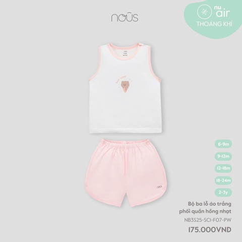 NOUS S10 - Bộ ba lỗ áo trắng phối quần hồng nhạt - 6-9M - SS25.T3A