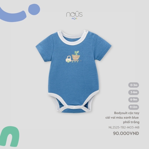 NOUS MINI - Body cộc tay cài vai màu xanh blue phối trắng - 0-3M - SS25.T4B