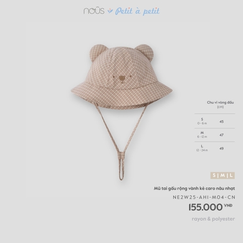 (SML) NOUS - Mũ tai gấu rộng vành kẻ caro nâu nhạt - SS26.T8A