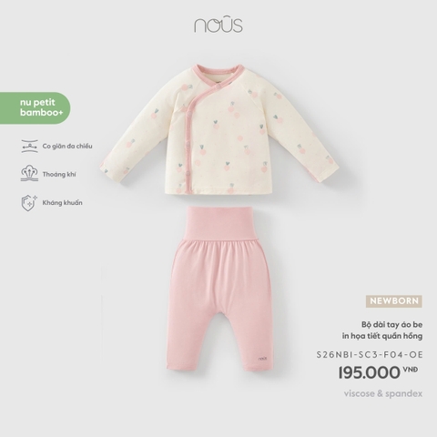 (Newborn) NOUS - Bộ dài tay áo be in họa tiết quần hồng - SS26.T8A