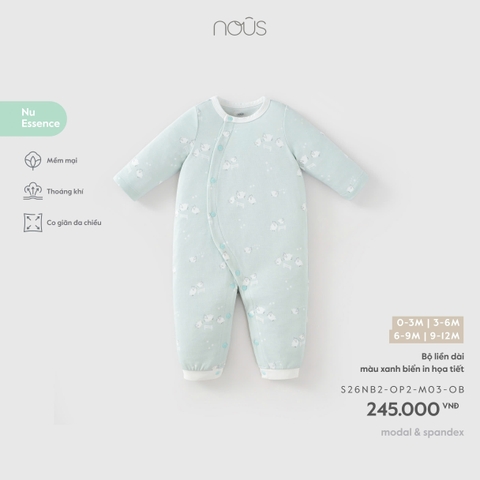 (0M-9M) NOUS - Bộ liền dài màu xanh biển in họa tiết - SS26.T8A