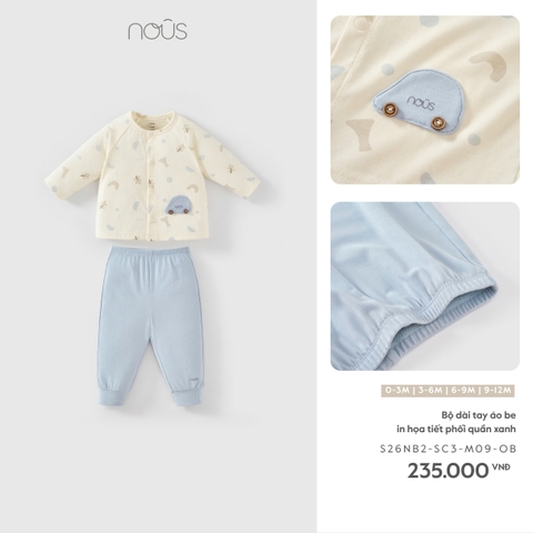 (0M-9M) NOUS - Bộ dài tay áo be in họa tiết phối quần xanh - SS26.T8A