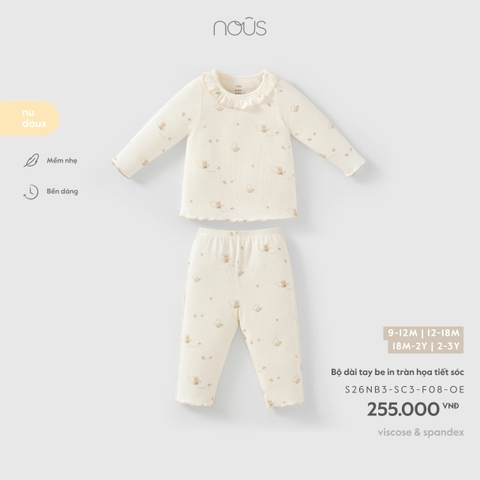 (9M-2Y) NOUS - Bộ dài tay be in tràn họa tiết sóc - SS26.T8A