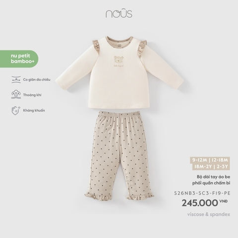 (9M-2Y) NOUS - Bộ dài tay áo be phối quần chấm bi - SS26.T8A