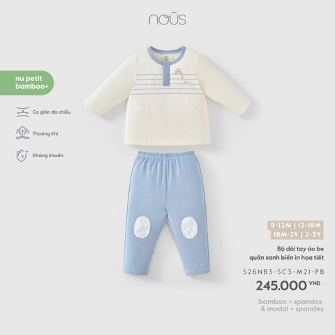 (9M-2Y) NOUS - Bộ dài tay áo be quần xanh biển in họa tiết - SS26.T8A