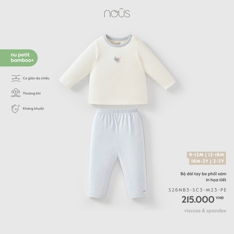 (9M-2Y) NOUS - Bộ dài tay be phối xám in họa tiết - SS26.T8A