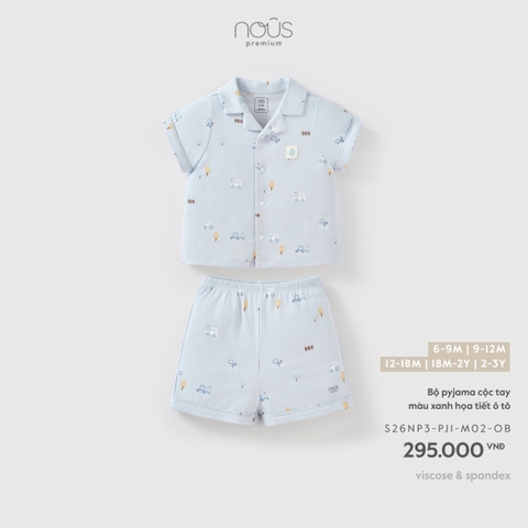 (6M-2Y) NOUS - Bộ pyjama cộc tay màu xanh họa tiết ô tô - SS26.T8A