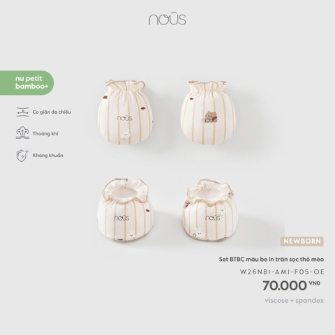 (FS) NOUS - Set BTBC màu be in tràn sọc thỏ mèo - SS26.T9A