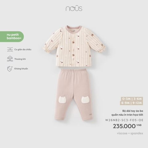 (0M-9M) NOUS - Bộ dài tay áo be quần nâu in tràn họa tiết - SS26.T9A