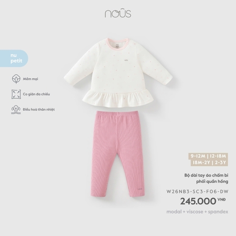 (9M-2Y) NOUS - Bộ dài tay áo chấm bi phối quần hồng - SS26.T9A