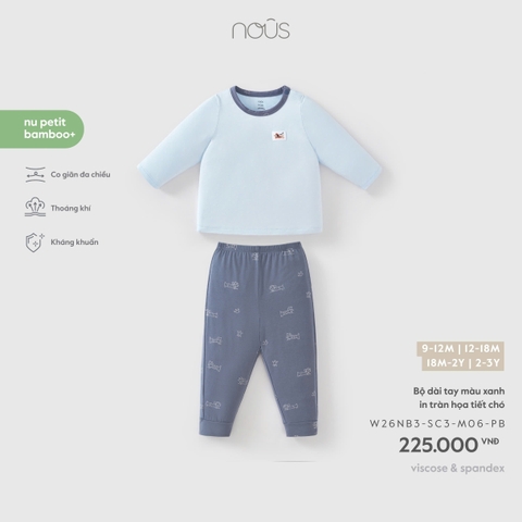 (9M-2Y) NOUS - Bộ dài tay màu xanh in tràn họa tiết chó - SS26.T9A