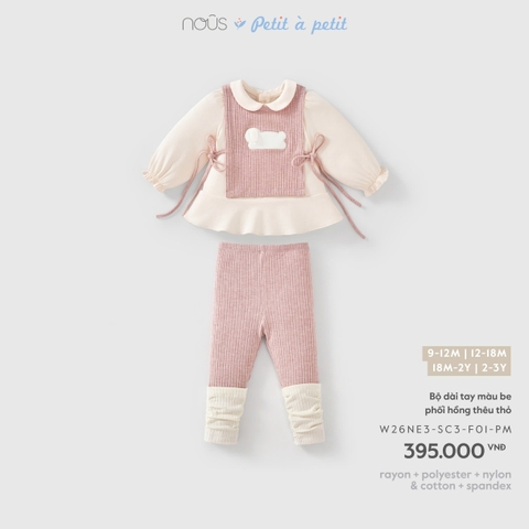 (9M-2Y) NOUS - Bộ dài tay màu be phối hồng thêu thỏ - SS26.T9A