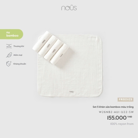 (FS) NOUS - Set 5 khăn sữa bamboo màu trắng -