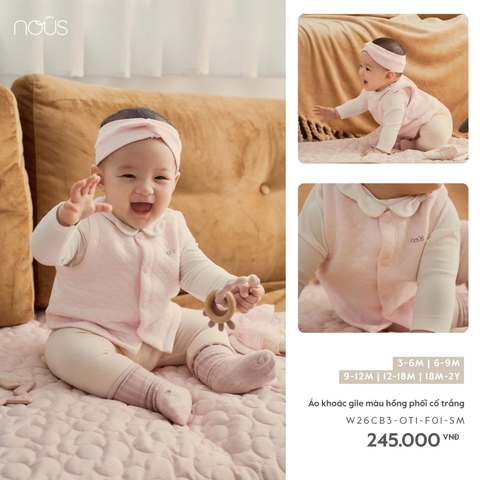 (3M-18M) NOUS - Áo khoác gile màu hồng phối cổ trắng - SS26.T10A