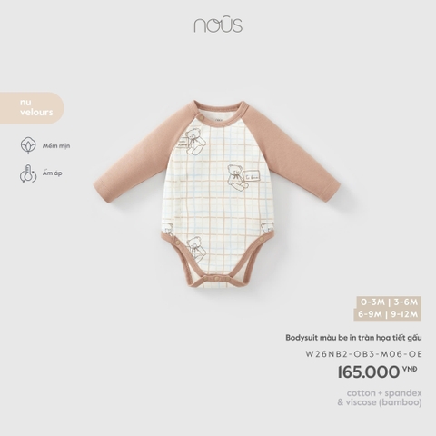 (0M-9M) NOUS - Bodysuit màu be in tràn họa tiết gấu - SS26.T10A