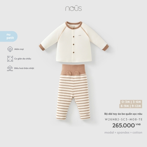(0M-9M) NOUS - Bộ dài tay áo be quần sọc nâu - SS26.T10A