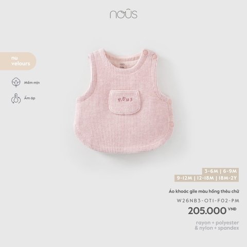 (3M-18M) NOUS - Áo khoác gile màu hồng thêu chữ - SS26.T10A