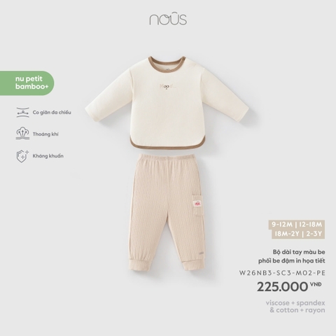 (9M-2Y) NOUS - Bộ dài tay màu be phối be đậm in họa tiết - SS26.T10A