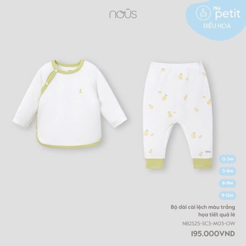 NOUS S10 - Bộ dài cài lệch màu trắng họa tiết quả lê - 6-9M - SS25.T4A
