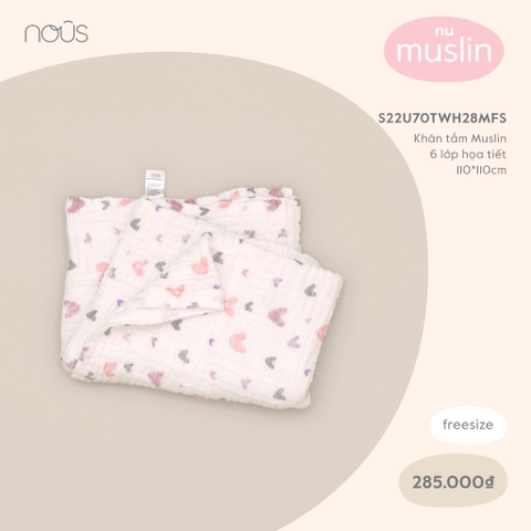 NOUS - Khăn tắm Muslin 6 lớp họa tiết 110*110cm - Nu Muslin - FS - SS24.11B