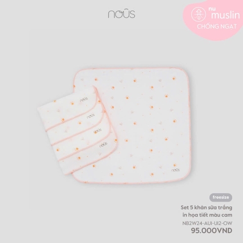 NOUS - Set 5 khăn sữa trắng in họa tiết màu cam - SS24.T11A