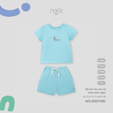 NOUS MINI - Bộ cộc tay cài vai màu xanh ngọc - SS25.T4B