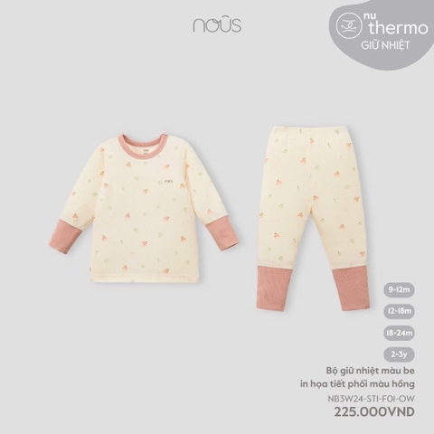 NOUS - Bộ giữ nhiệt màu be in họa tiết phối màu hồng 12M - SS24.T8A